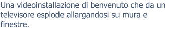 Una videoinstallazione di benvenuto che da un televisore esplode allargandosi su mura e finestre.